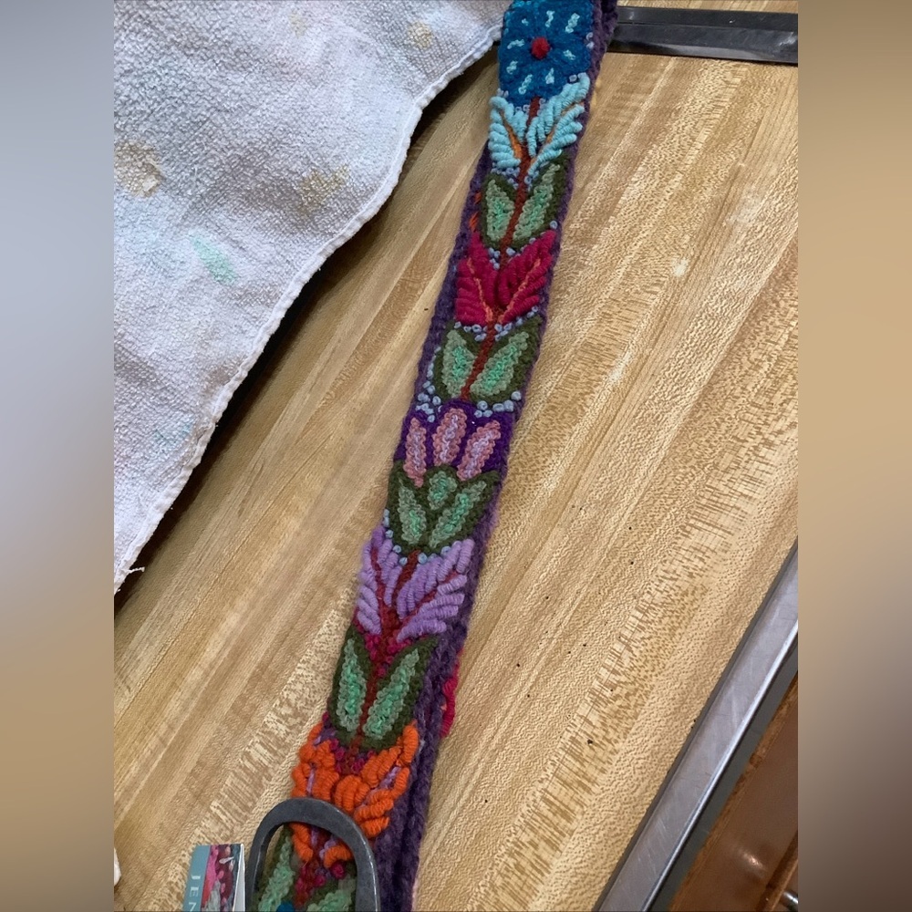 Jenny Krauss Boho Floral Densely Embroidered Blooms Wool Belt Handmade Peru Sz S - Picture 13 of 16